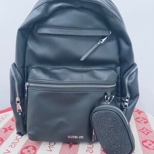 Steve Madden Black Faux Leather Backpack with Removable Pouch